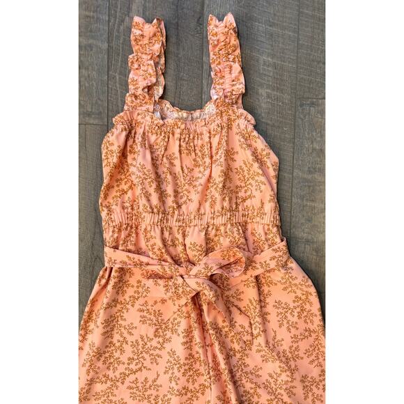 LOFT Outlet Women's Salmon Floral Frill Strap Wide Leg Jumpsuit Petite LP - Picture 5 of 6